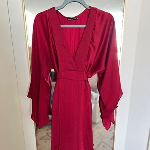 Red satin chiffon dress